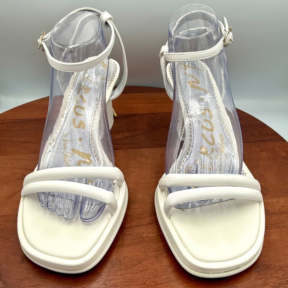 Circus NY Sam Edelman‎ Holly Bright White Leather Block Heel Sandals Womens 10 M